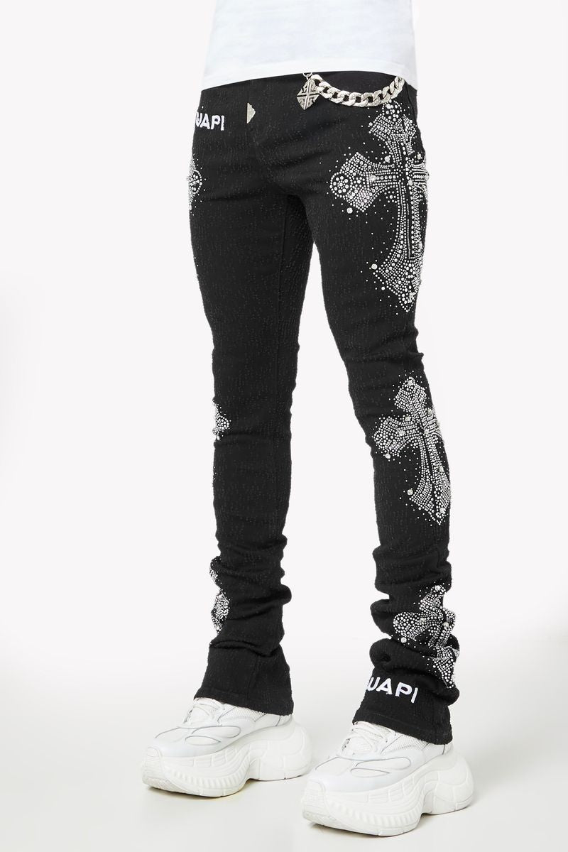 Obsidian Black Distressed Cross Denim (ft) Soltanto Japan