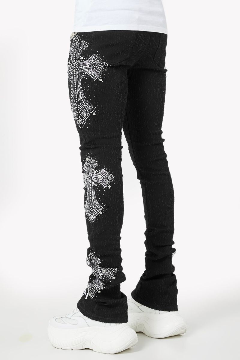 Obsidian Black Distressed Cross Denim (ft) Soltanto Japan