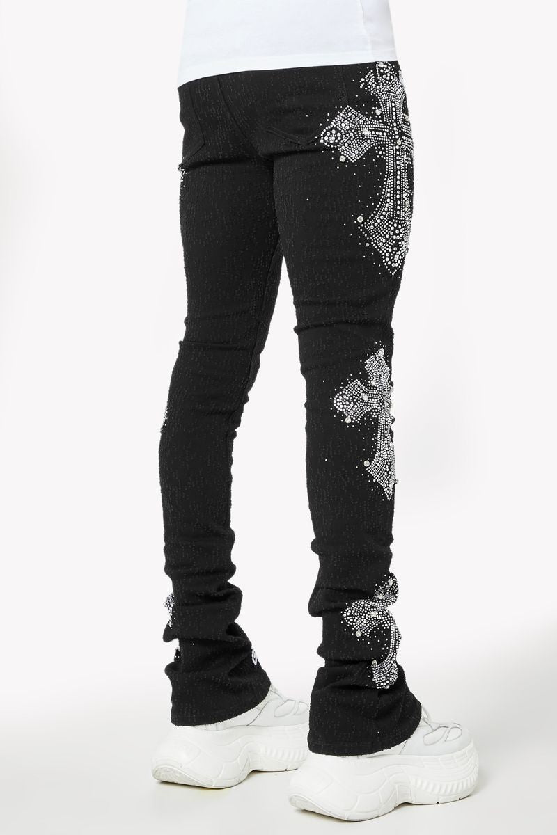 Obsidian Black Distressed Cross Denim (ft) Soltanto Japan