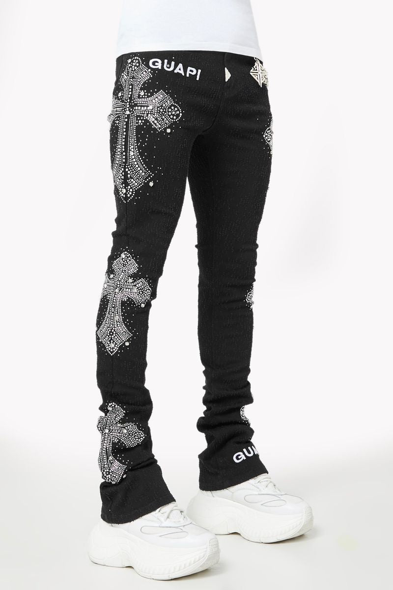 Obsidian Black Distressed Cross Denim (ft) Soltanto Japan