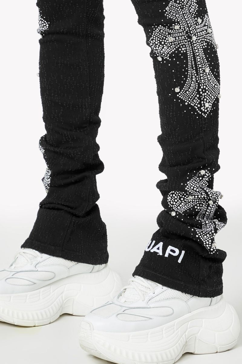 Obsidian Black Distressed Cross Denim (ft) Soltanto Japan