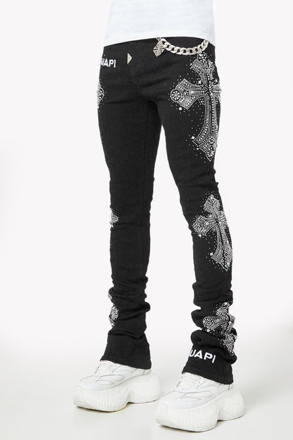 Obsidian Black Distressed Cross Denim (ft) Soltanto Japan
