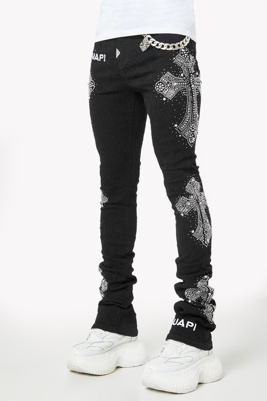 Obsidian Black Distressed Cross Denim (ft) Soltanto Japan