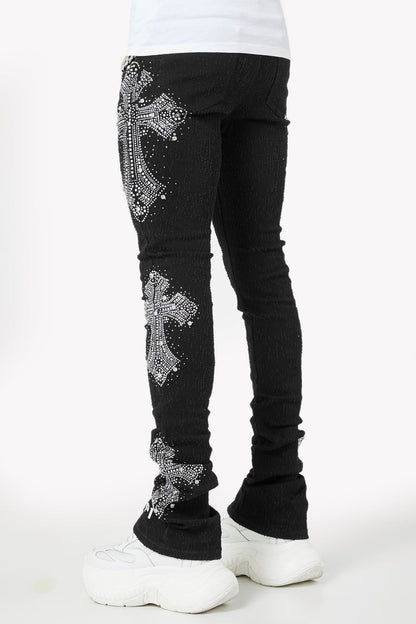 Obsidian Black Distressed Cross Denim (ft) Soltanto Japan