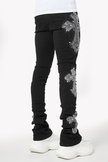 Obsidian Black Distressed Cross Denim (ft) Soltanto Japan