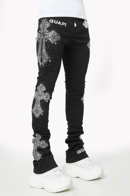 Obsidian Black Distressed Cross Denim (ft) Soltanto Japan
