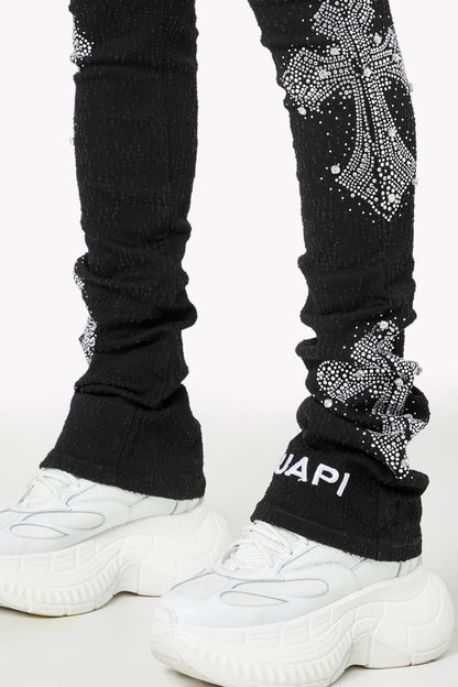 Obsidian Black Distressed Cross Denim (ft) Soltanto Japan